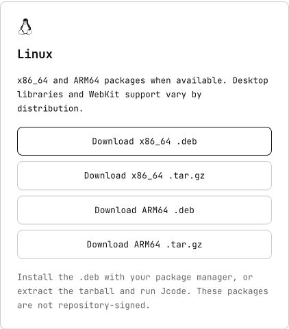 Linux: architecture-specific .deb and tar.gz packages.