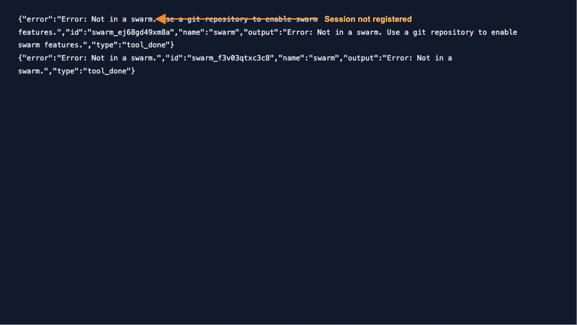 Session not registered — actual Jcode test output