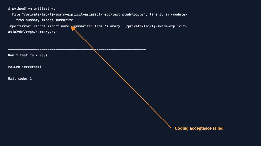 Coding acceptance failed — actual Jcode test output